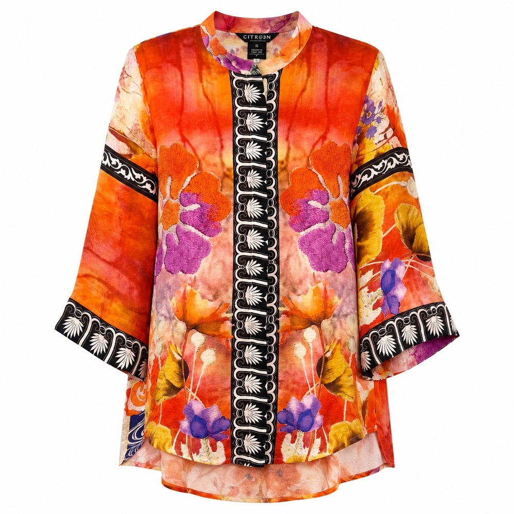 Citron Santa Monica Silk Boho Tunic Blouse Womens Size XL Artsy Lagenlook